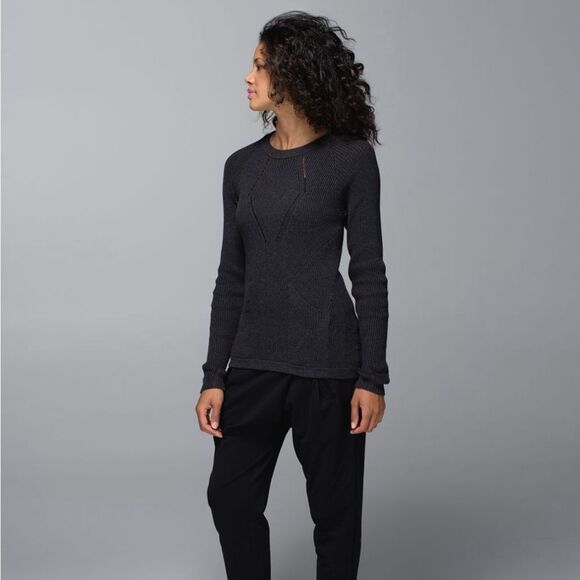 Lululemon The Sweater The Better Crewneck Pointelle Knit Sweater 10 Washed Black - Picture 5 of 11